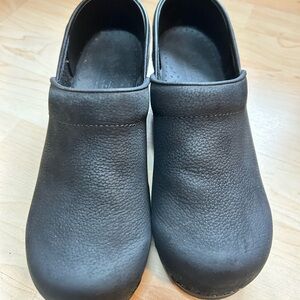 Sanita Black Leather Clogs